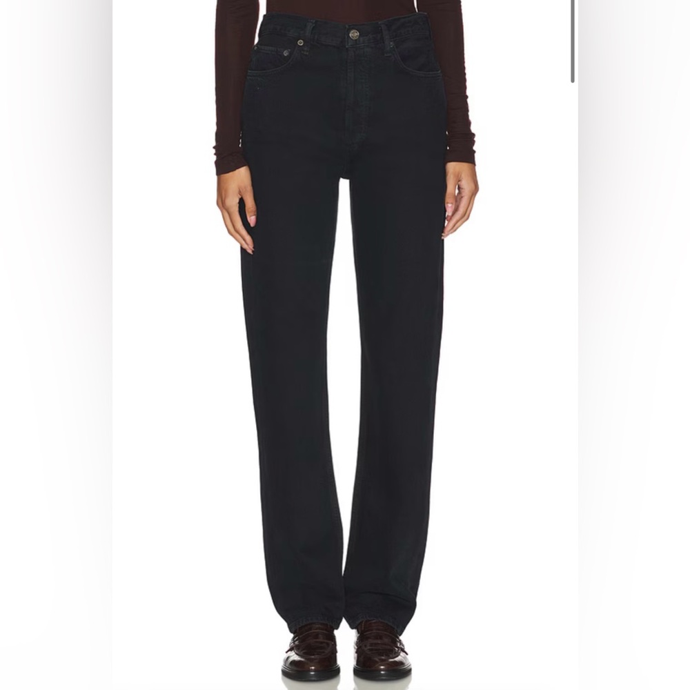 AGOLDE 90’s Pinch Waist Long Jeans in Crushed Iconic Black Denim